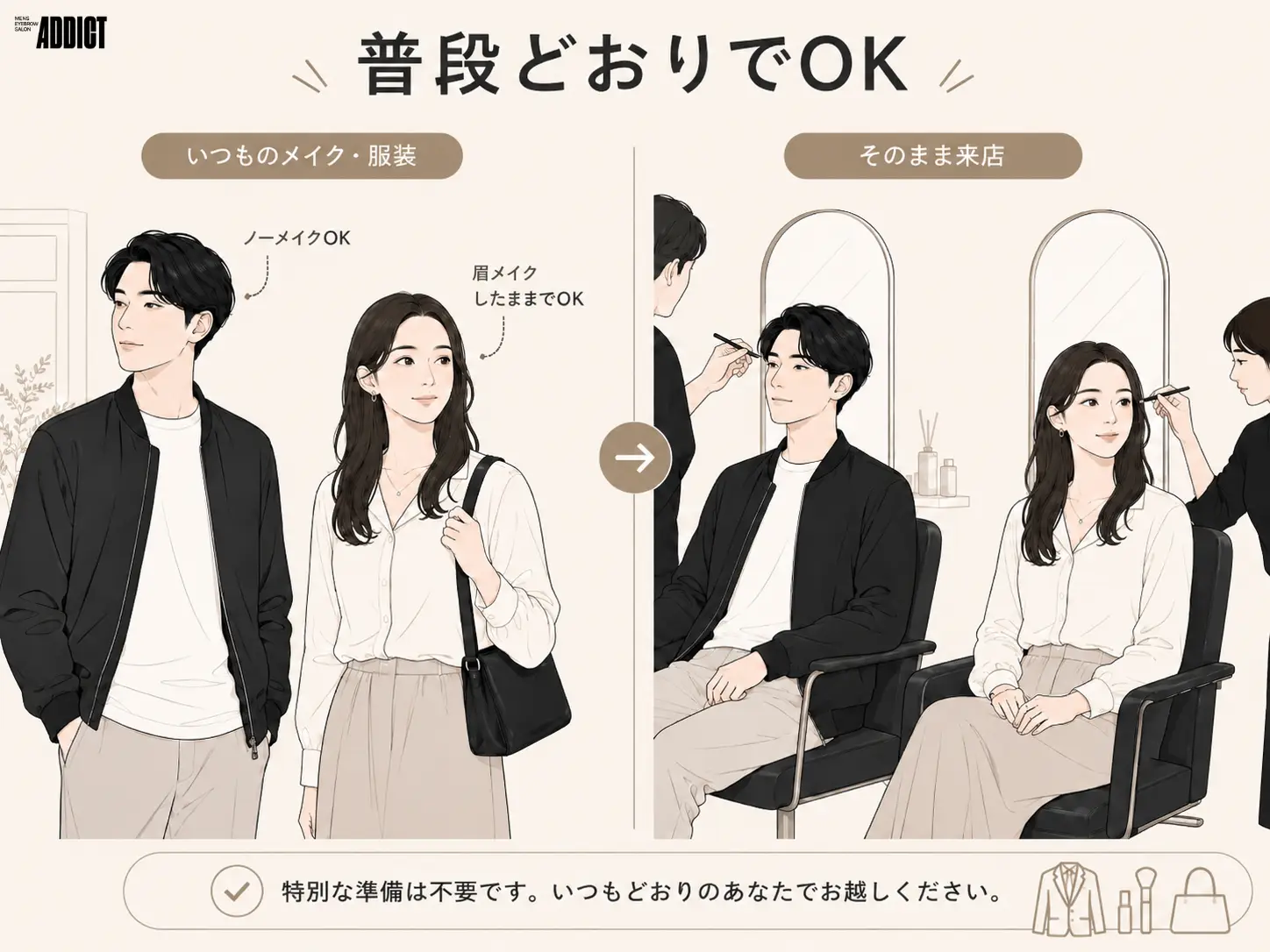 普段通りのメイク・服装で来店する